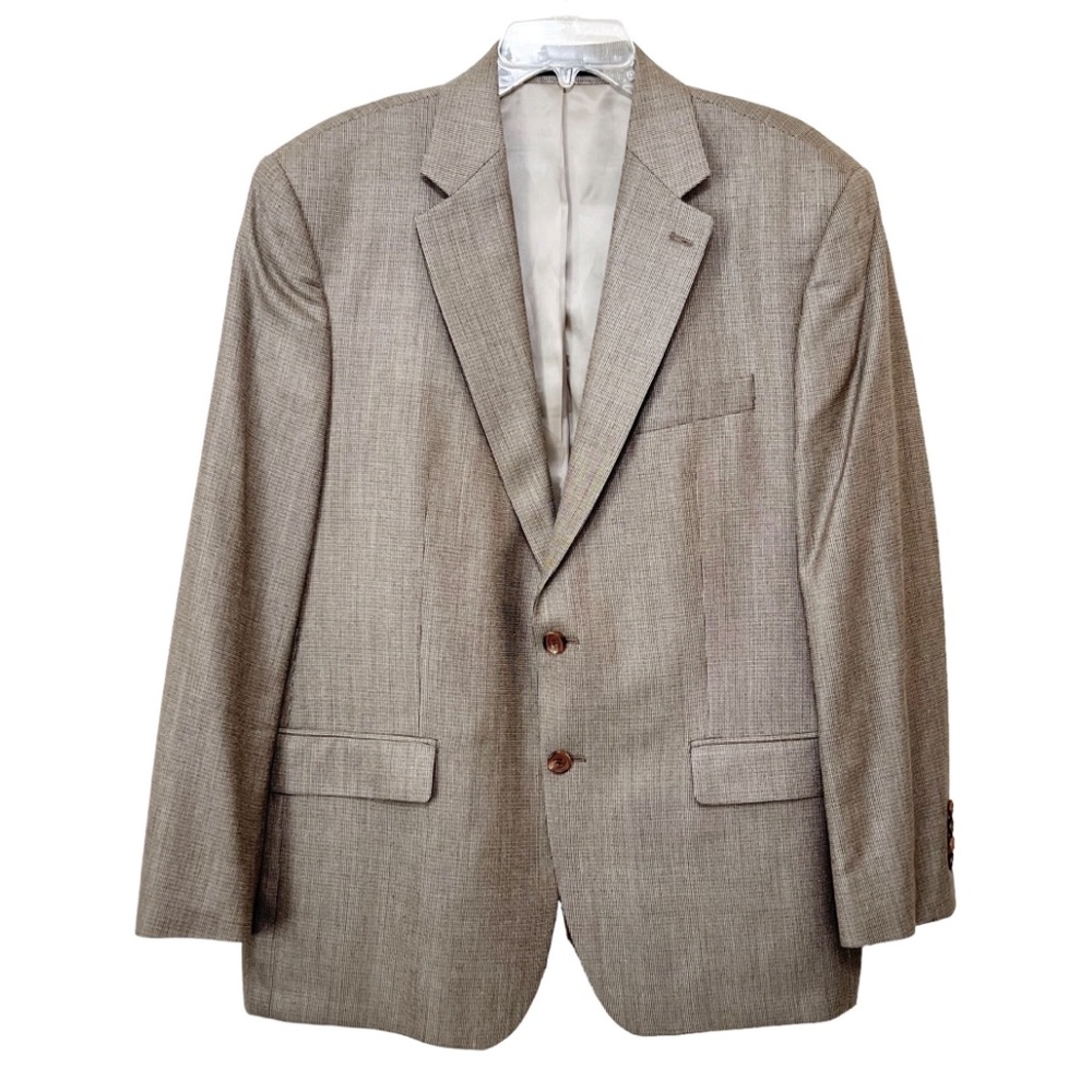 Ralph Ralph Lauren Mens Micro Check Silk Wool Blazer 44R Brown 2 Button Classic